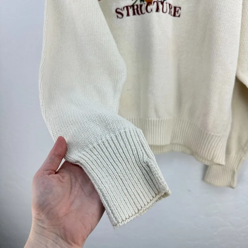 Vintage Structure Sweater Mens‎ Large Cream Dolman Sleeve Crew Neck Minimalist